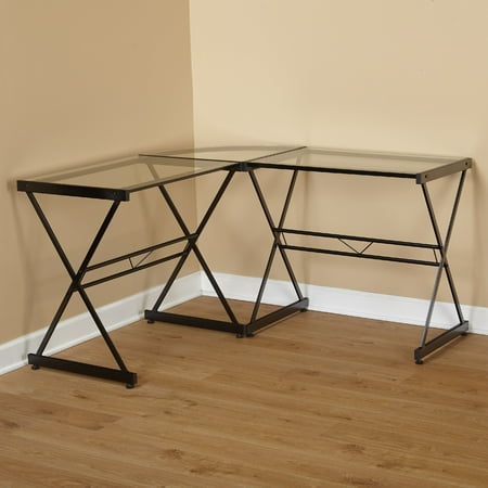 Atrium Metal And Glass L Shaped Computer Desk Multiple Colors Glass L Shaped Computer Desk