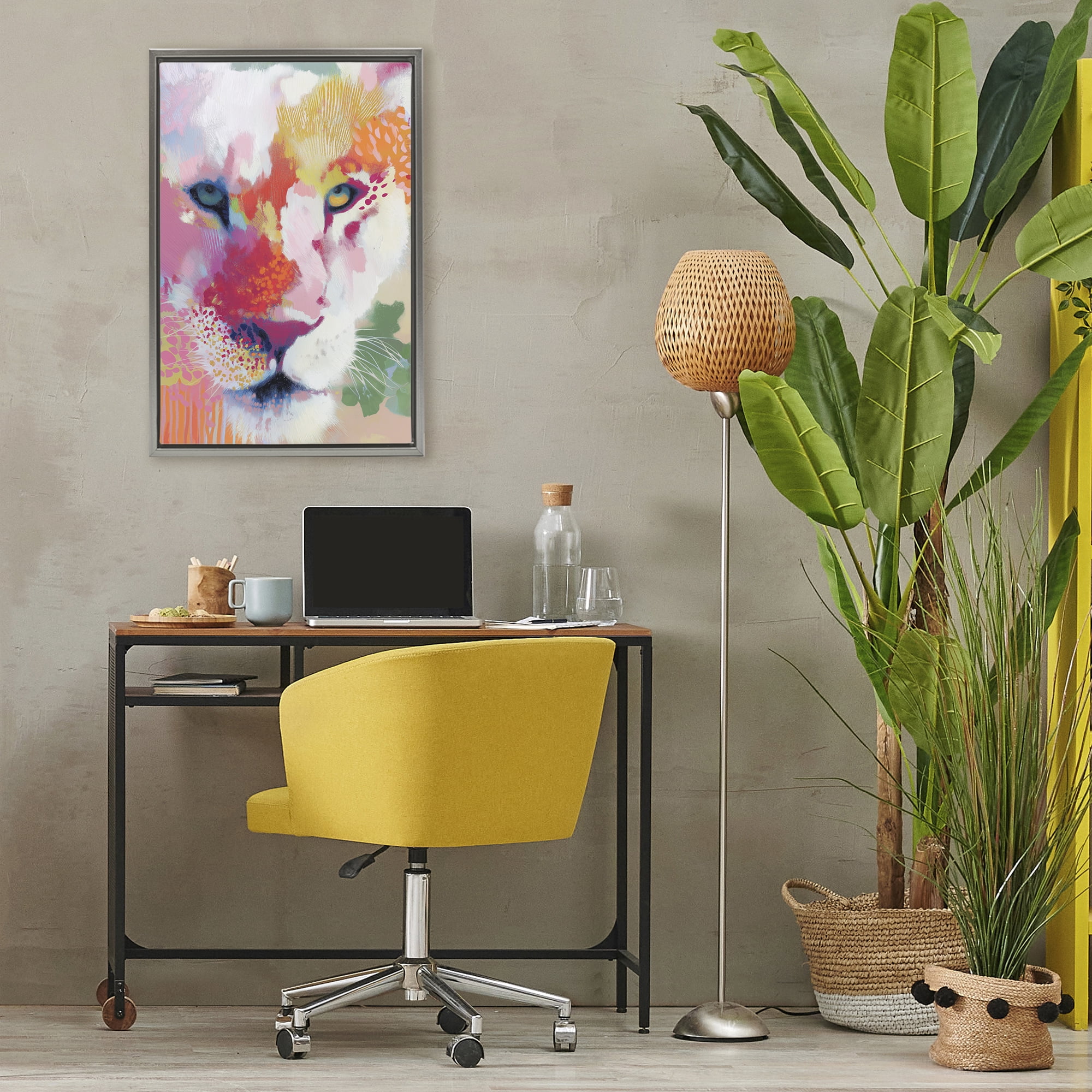 Stupell Industries Lion Eyes with Intense Gaze Gray Framed Floater Canvas Wall Art, design by Chromatic Storm Studio