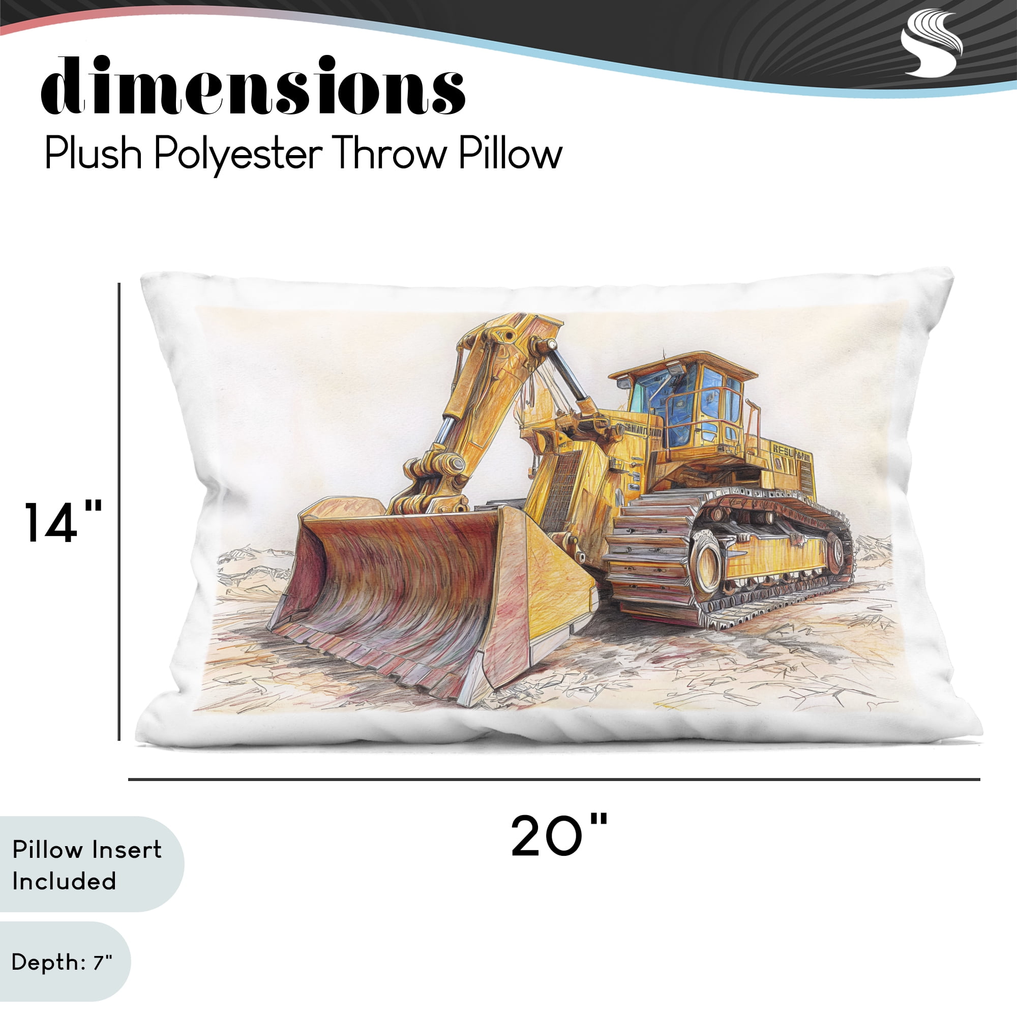 Stupell Industries Industrial Bulldozer Drawing Decorative Printed Throw Pillow, design by Steve Hunziker