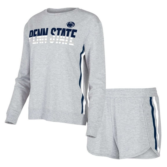 Women's Concepts Sport Gray Penn State Nittany Lions Cedar Tri-Blend Long Sleeve Top & Shorts Sleep Set