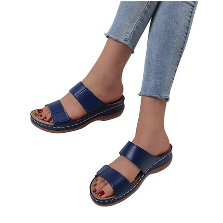 

Gladiator Sandals Women Dressy Summer 2023 Peep Toe Platform Sandals Shoes Beach Wedges Ladies Flip Flops Orthopedic Leather Sandals