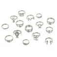 thumbnail image 1 of Mistaha Chic Geometric Leaf and Heart Diamond Ring Set - 15 Pieces, Silver Alloy Material, Vintage Style Knuckle Rings, Fashionable OL Statement Piece, 1 of 7