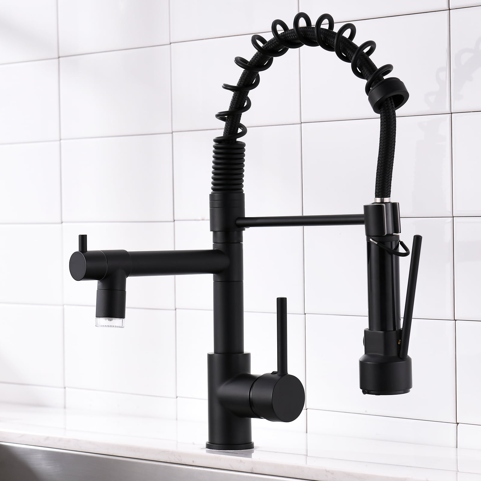 Modern LED Kitchen Faucet with Pull-Down Sprayer,Single Handle Single Lever Kitchen Sink Faucet, 2.5" x 9.25" x 19.49,Black