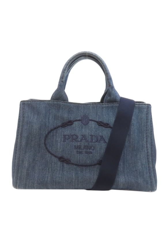 Pre-Owned Prada Canapa 2-Way Handbag, Denim, Women's (PRADA)