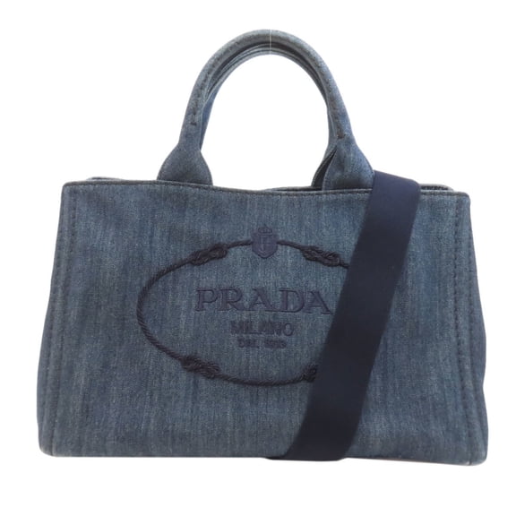 Pre-Owned Prada Canapa 2-Way Handbag, Denim, Women's (PRADA)