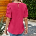 thumbnail image 7 of Ruffle Sleeve Tops for Women Short Sleeve Round Neck Casual Shirts Solid Pullovers Elegant Summer Comfy Tops Hot Pink,S, 7 of 7