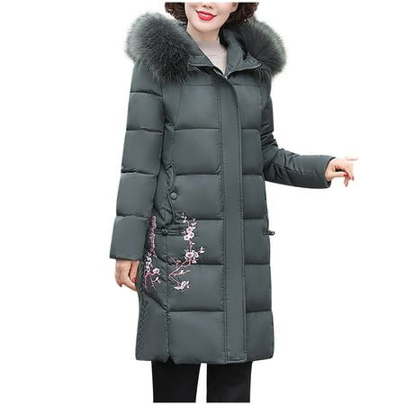 

Trench Coats for Women Puffer Jacket Womens Women s Winter Plus Mid-Length Slim Padded Jacket Mother s Cotton Coat Cardigan for Women New Arrival Womens Coat Gray 2XL