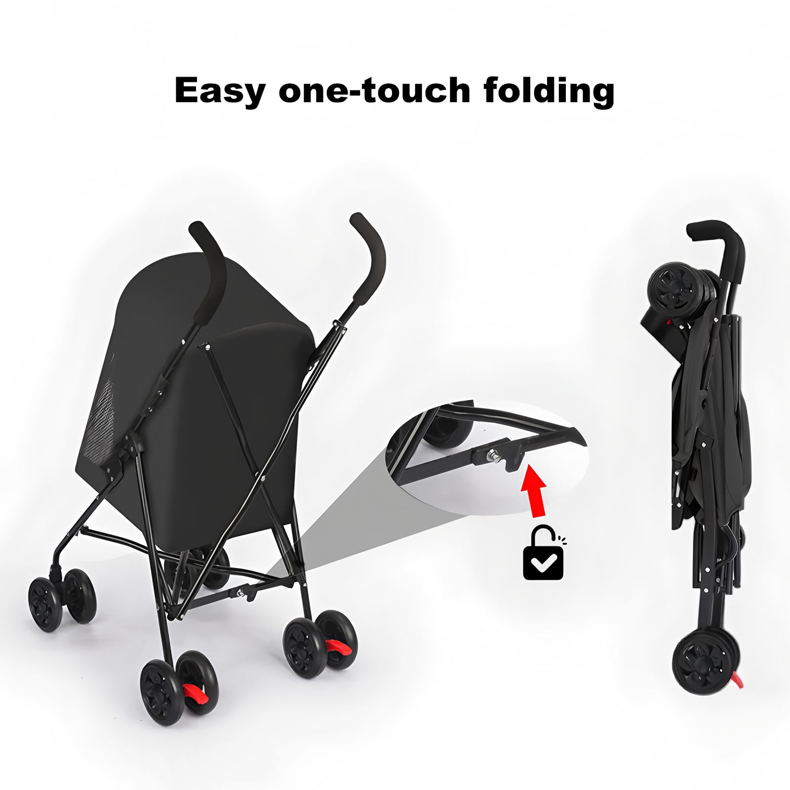 Pet Stroller for Small Dogs and Cats, Lightweight Foldable Design with Mesh Ventilation, Cup Holder and Storage Basket, Portable Dog Cat Stroller Black