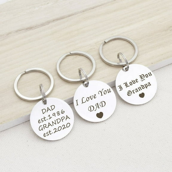 Fathers Day Gifts - Custom Keychain - Engraved Double Sides Round Keychain - I Love You Dad Keychain for Dad Fathers Day Gift Personalized