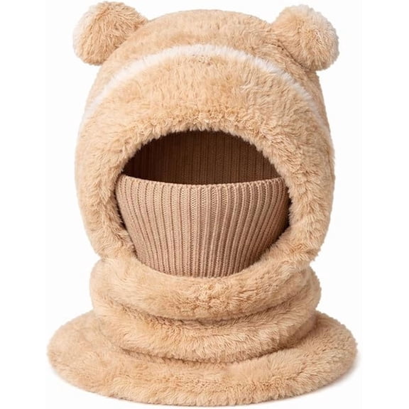 Bear Beanie for Women, 2026 Cute Soft Warm Knitted 3 in 1 Cold-Proof Winter Hood with Scarf Mask Valentine's Day Gift(a:brown)-dh
