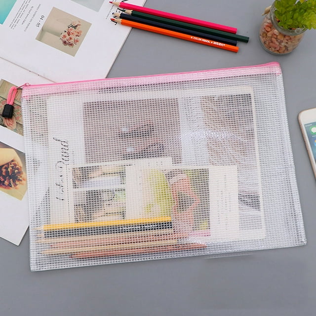 A3/A4/A5 Mesh Zipper Pouch Waterproof Plastic Document Pouch Multipurpose for Travel Storage Office Appliances Home Organize Bag