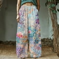 thumbnail image 2 of Simua Baggy Pants for Women Boho Floral Print Elastic Waist Wide Leg Casual Trouser with Pockets, 2 of 5