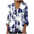 thumbnail image 5 of Sksloeg Womens 3/4 Sleeve Cardigans for Women Bohemia Flowy Floral Printed Cardigan Women's Button Down Shirts Puff Sleeve Top Half Sleeves Summer Jacket,Navy M, 5 of 6