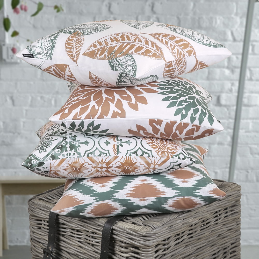 Phantoscope New Living Series Duplex Printing Decorative Throw Pillow Cover, 18" x 18", Caramel/Green, 4 Pack