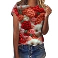 thumbnail image 2 of successthop Valentines Day Clothes Womens Tops Short Sleeve Pullover Plus Size Crew Neck Polyester Casual Love Heart Printed Lover Gift Blouse Tops for Valentines Gifts Pink 3XL, 2 of 5
