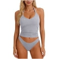 thumbnail image 4 of Htigea Women's Workout Tank Tops with Built in Bra Cropped Sleeveless Spaghetti Strap Cami Solid Color Summer Yoga Gym Tshirts Gray L, 4 of 6