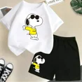 thumbnail image 3 of Conjunto de camiseta de verano con estampado de Snoopy para niños y adolescentes, camiseta de algodón de manga corta y pantalones cortos, traje de 2 piezas, ropa de moda para niños, 3 of 5