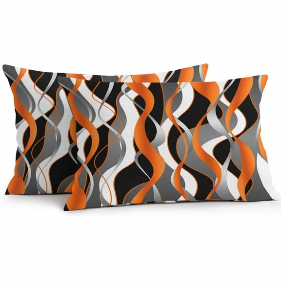 Orange Gray Stripes Outdoor Pillow Covers Set of 2 Abstract Art Modern Waterproof Throw Pillow Case Decorative Square Cushion Cover for Patio Couch Garden Balcony, 20"x12"