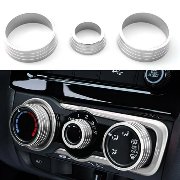 Xotic Tech 3pcs Aluminum Air Condition Switch Knob Volume Knob Trim Ring for Honda Fit Jazz 2014-2017 Silver