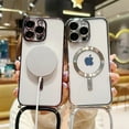 thumbnail image 4 of Crossbody Lanyard Clear Magnetic Case For iPhone 15 14 13 12 11 Pro Max Plus For Magsafe Soft TPU Electroplated Back Cover, 4 of 6