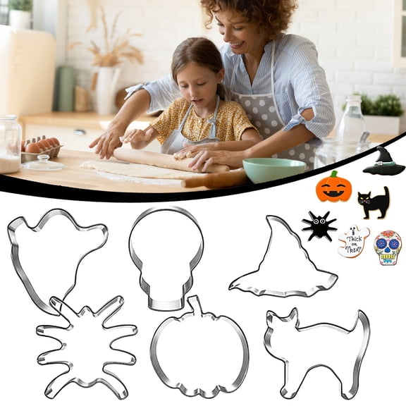 8PCS Halloween Cookie Cutters Set, Ghost Pumpkin Bat Skull Spider Shaped Molds for Baking Pastry Fondant, Holiday Party Kitchen Supplies
