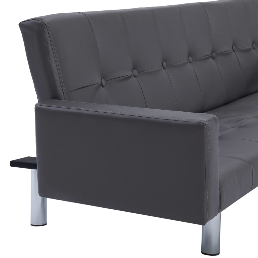 Kepooman Home Convertible Faux Leather Sofa Bed with Armrest for Living Room, Light Gray Kepooman Home Convertible Faux Leather Sofa Bed with Armrest for Living Room, Light Gray