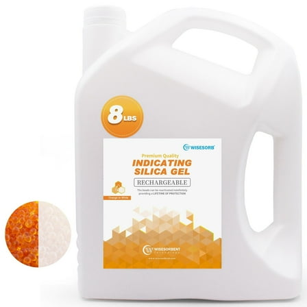 Wisesorb Premium Indicating Silica Gel Beads (Orange to White), 8 LBS Reusable Desiccant Dehumidifier