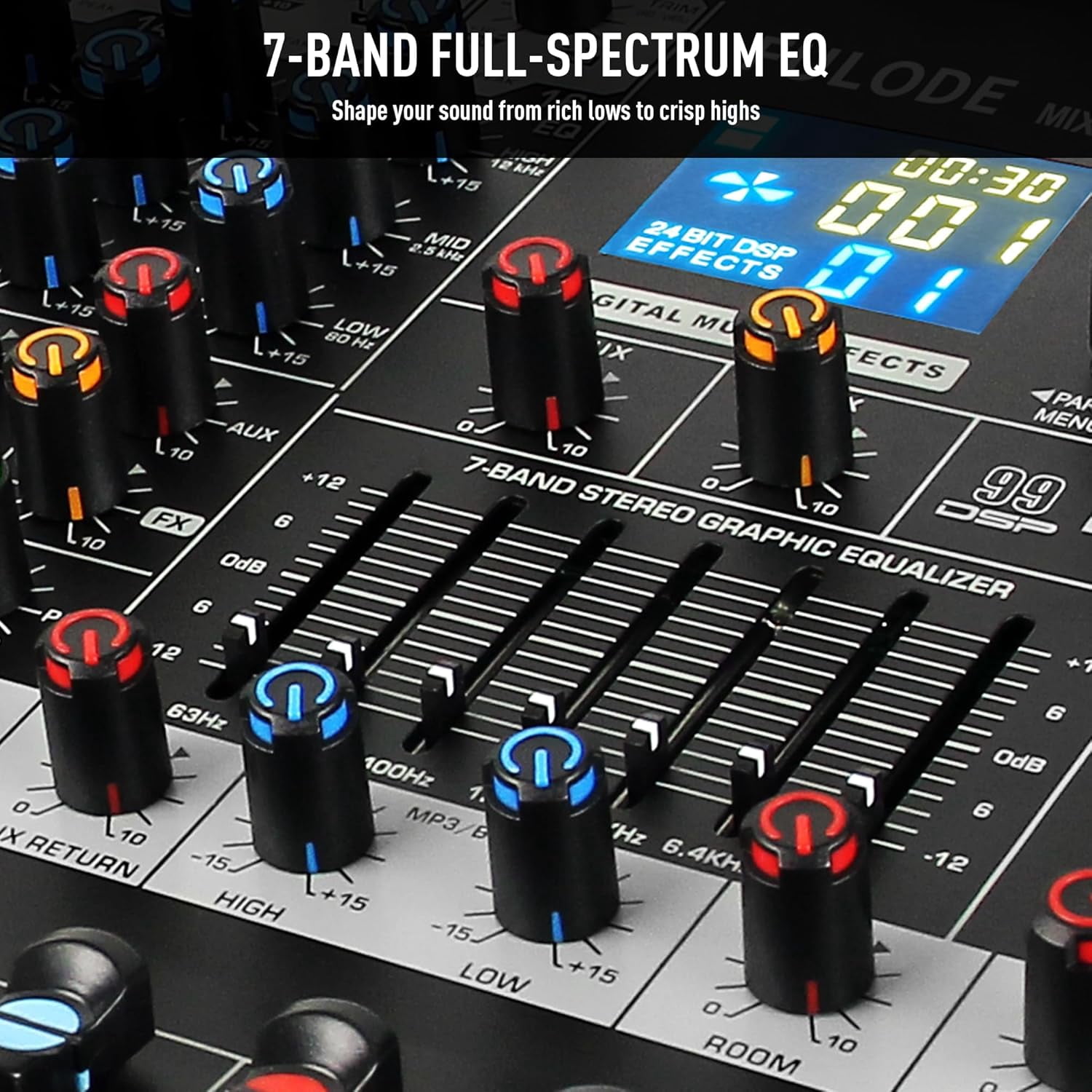 FULODE 16-Channel Audio Mixer with 99 DSP, Professional Audio Console Digital Sound Music Mixing Board DJ Mixer w/USB Input Bluetooth MP3 48V Power Supply Mute Function for Studio Live Performance