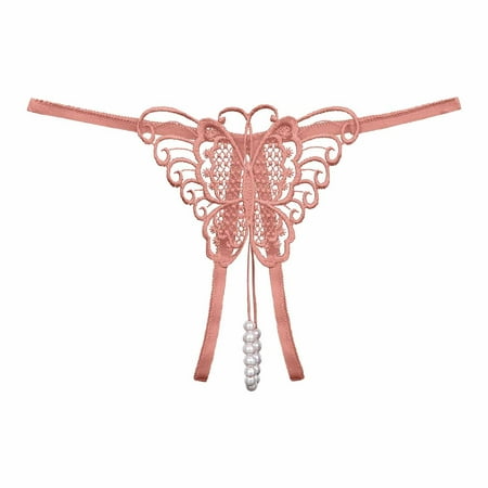 Ploknplq Thongs for Women Womens Underwear Sexy Crotchless Panties for Women Underwear Cutout Pendant Pearl Beads G String Thong Underpants Panties for Women Womens Underwear Cotton Hot Pink L