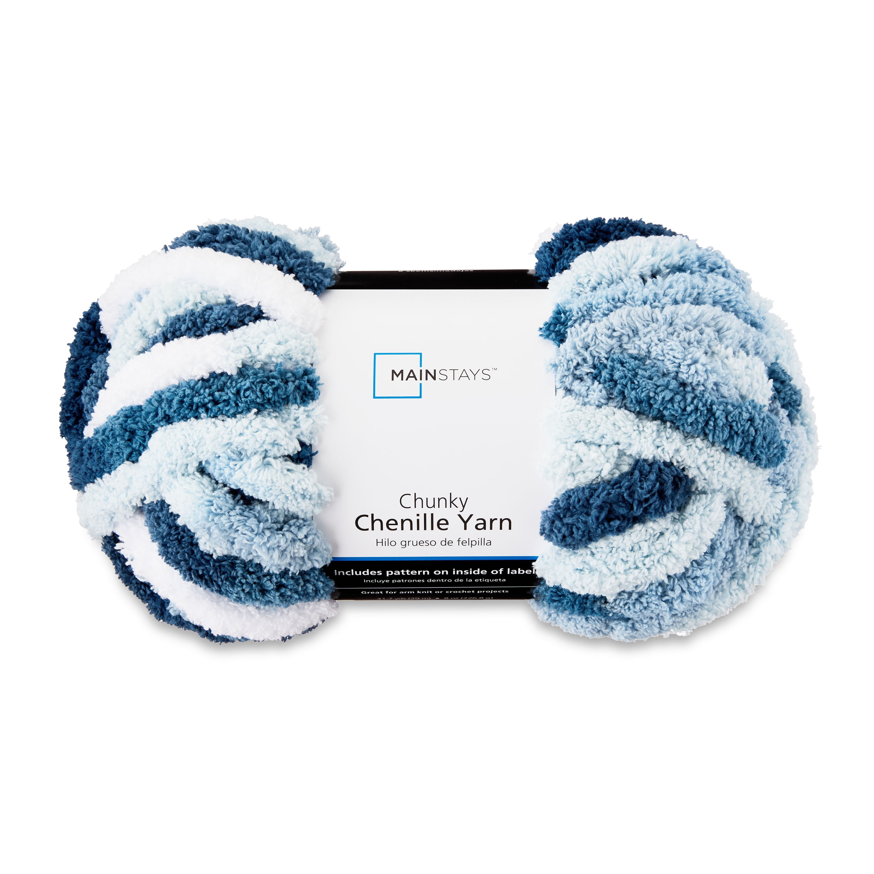 Mainstays Chunky Chenille Yarn, 31.7 yd, Blue Haze Multi, 100% Polyester, Super Bulky, Pack of 4