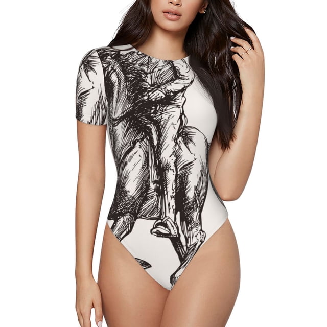 Bingfone Justaucorps à Col Rond pour Femmes Motif Cowboy Cheval, Manches Courtes à Boutons-Pression, Adapté pour Fête, Sports, Usage Quotidien-TTG