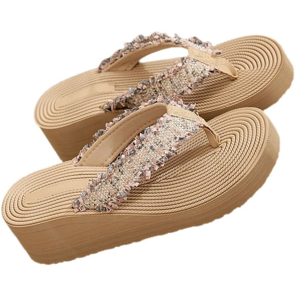 HAMPPLIES 1 Pair Khaki Wedge Sandals for Women with Non Slip and Comfortable Arch Support for Beach and Shopping