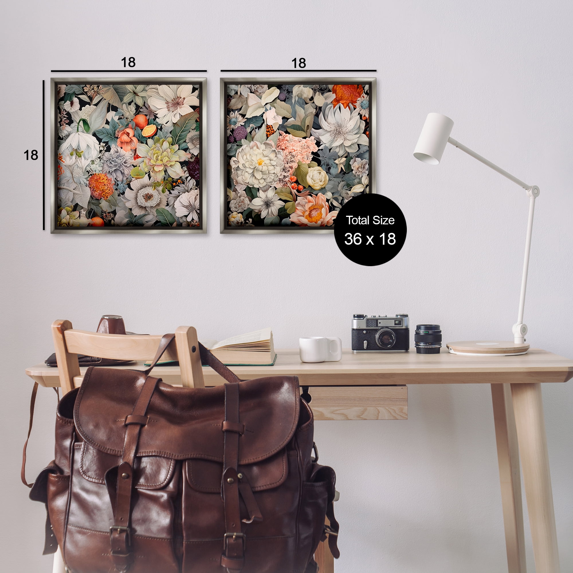 Stupell Industries Striking Botanical Floral Plants & Flowers Painting Gray Floater Framed Canvas Art Print Wall Art, 18 x 18, Set of 2