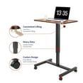 thumbnail image 5 of Mobile Laptop Desk Pneumatic Sit to Stand Table Height Adjustable Rolling Cart with Lockable Wheels for Home Office Computer Workstation 28" x 19" Brown Round Edge Design Elegant, 5 of 17