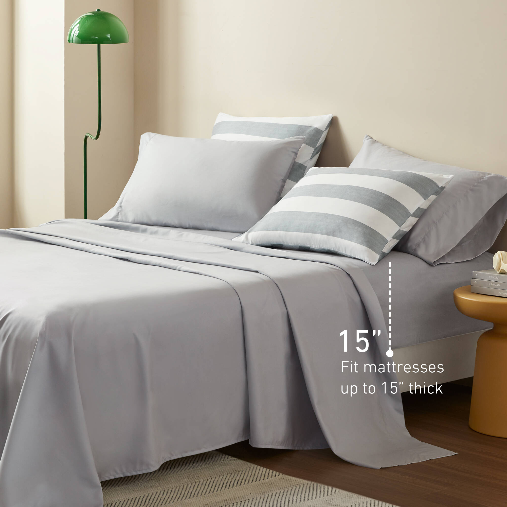 Regency Heights Essential Full Size Comforter Sets, 7-Piece Bed in a Bag Full, Reversible Striped Comforter Bed Set with Sheets, Grey