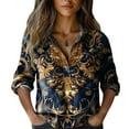 thumbnail image 4 of Bovemsi Casual Loose Tops Women's Cotton Shirt Printed Fashionable Button Up Top With Seven Quarter Sleeves Work Shirts, 4 of 4