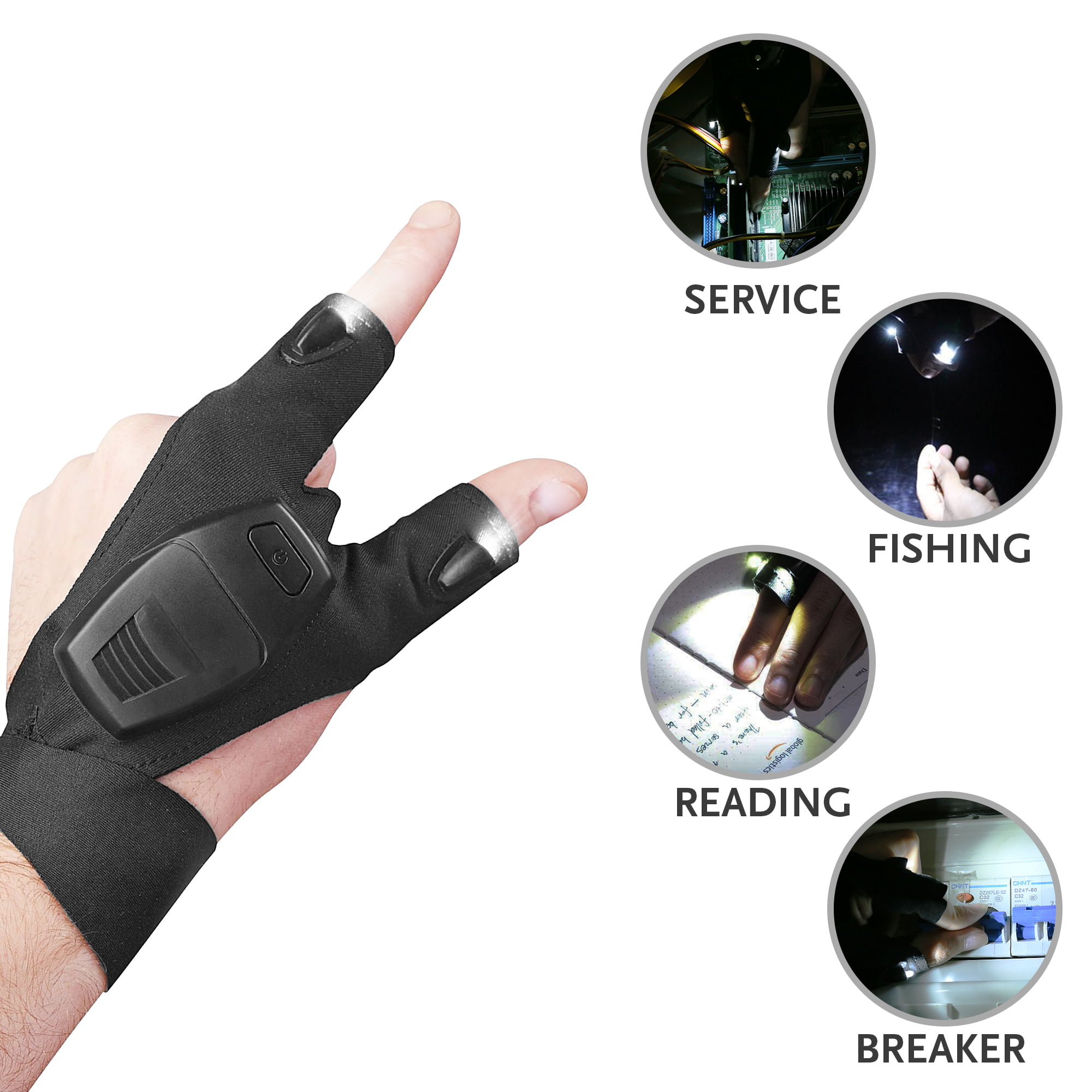 1 Pair LED Light Finger Lighting Gloves Auto Repair Outdoors Flashing Artifact 