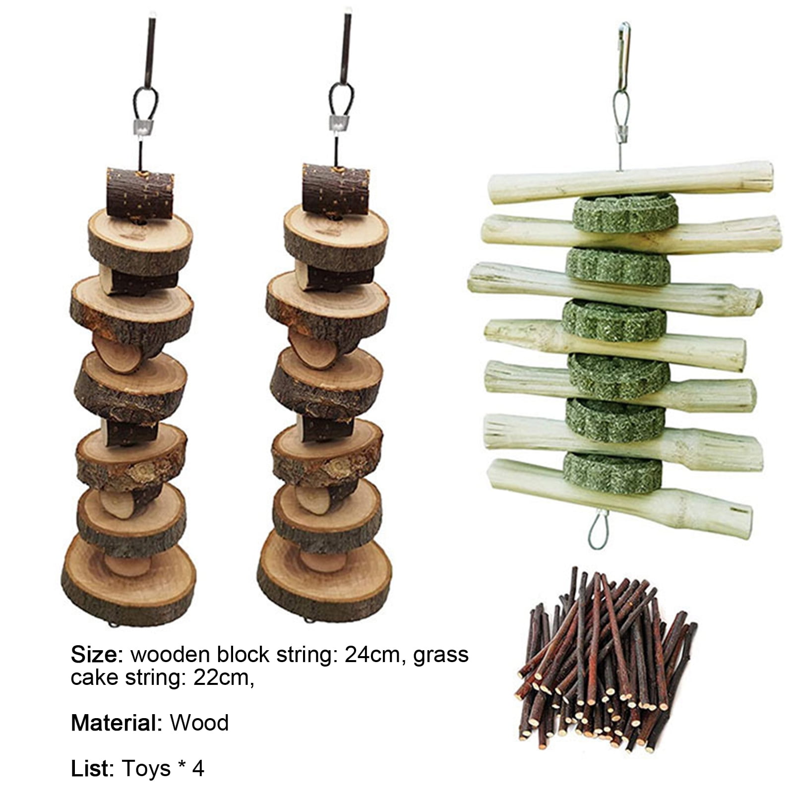 DOPI 4Pcs/Set Molar Toy Bite Resistant Natural Wood Grinding Teeth Hamster Skewers Chew Toy Pet Supplies