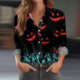thumbnail image 2 of Women's Halloween Pumpkin Print Button Down Shirt, Long Sleeve Casual Blouse, Festive Holiday Tops for Party and Daily Wear, 2 of 5