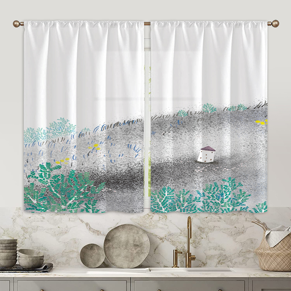 Goory Kitchen Curtains Semi Sheer Topper Drapes 2Pcs Home Tiers Short