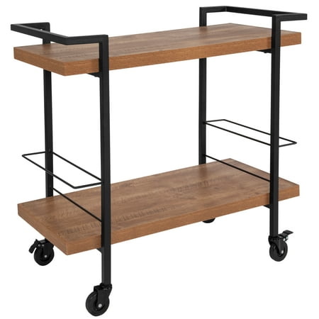 Castleberry Flash Furniture Rustic Wood Grain Kitchen Bar Cart with Two Storage Compartment
