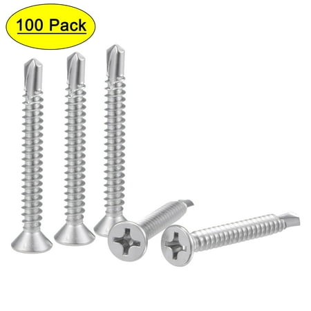 

Uxcell #12 x 1 31/32 410 Stainless Steel Full Thread Phillips Head Self Drilling Screws 100 Pack