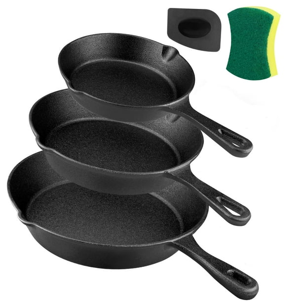 Juego de sartenes de hierro fundido Goeszooin de 15, 20 y 25 cm, 3 piezas, color negro