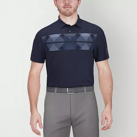Pga Tour Mens Regular fit Short Sleeve Polo Shirt Large Blue Geometric