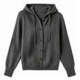 thumbnail image 4 of Women's Hooded Knit Cardigan Button Up with Drawstring Ties | Hooded Pullover with a Full-button Front, Intended for Cooler Weather Layering, #01_Black, L, 4 of 4