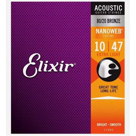 3 Pack 11002 Acoustic Guitar Strings, 10-47 Extra Light 80/20 Bronze with Nanoweb Coating