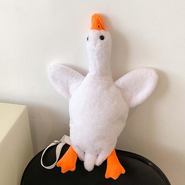 Bolso de hombro con diseño de pato de dibujos animados, bolso de viaje informal, bolso de peluche blanco con forma de pato