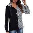 thumbnail image 1 of Blusa a cuadros para mujer, camisa a cuadros informal elegante a la moda con botones y cuello vuelto de manga larga, tipo AM, 1 of 7