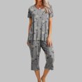 thumbnail image 2 of IROINNID Pajamas Sets for Women Printed Two Pieces Short Sleeve Sleep-shirt and Capri Pants with Pockets Loungewear Pajamas Sets,Gray, 2 of 8