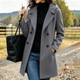 thumbnail image 2 of Cmfcve Womens Plus Size Hooded Coats Double‑Breasted Mid Length Overcoat Long Sleeve Casual Outerwear Jacket, 2 of 8